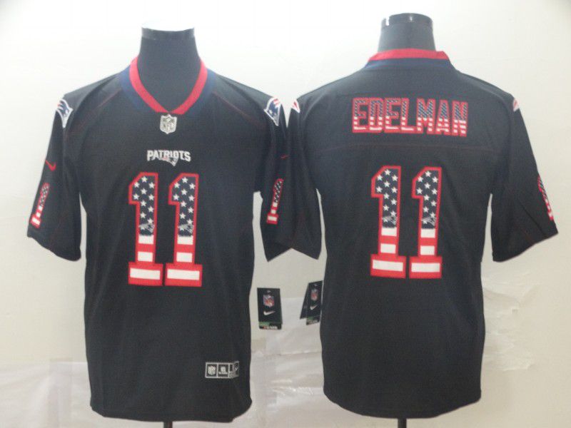 Men New England Patriots #11 Edelman Nike USA Flag Fashion Black Color Rush Limited Jersey